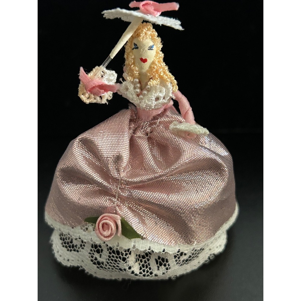 Victorian Lady Doll Pink Vintage Lace Parasol Rose Gown Collectible Handmade
